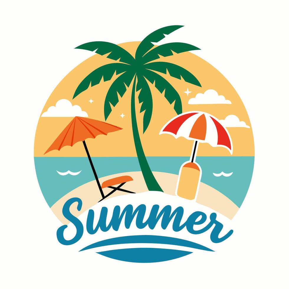 Summer design with sunglasses and palm at island with white background for your Tshirt design, Apparel or your event background vector
