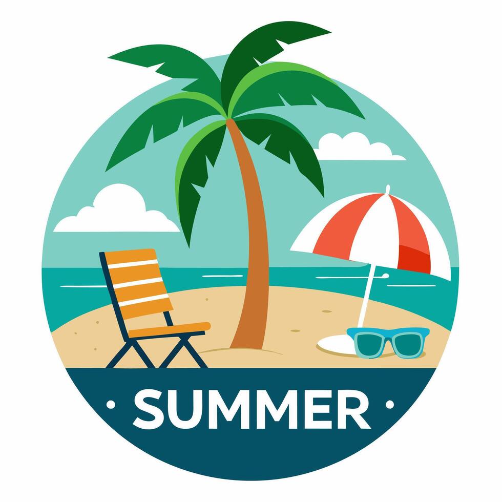 Summer design with sunglasses and palm at island with white background for your Tshirt design, Apparel or your event background vector
