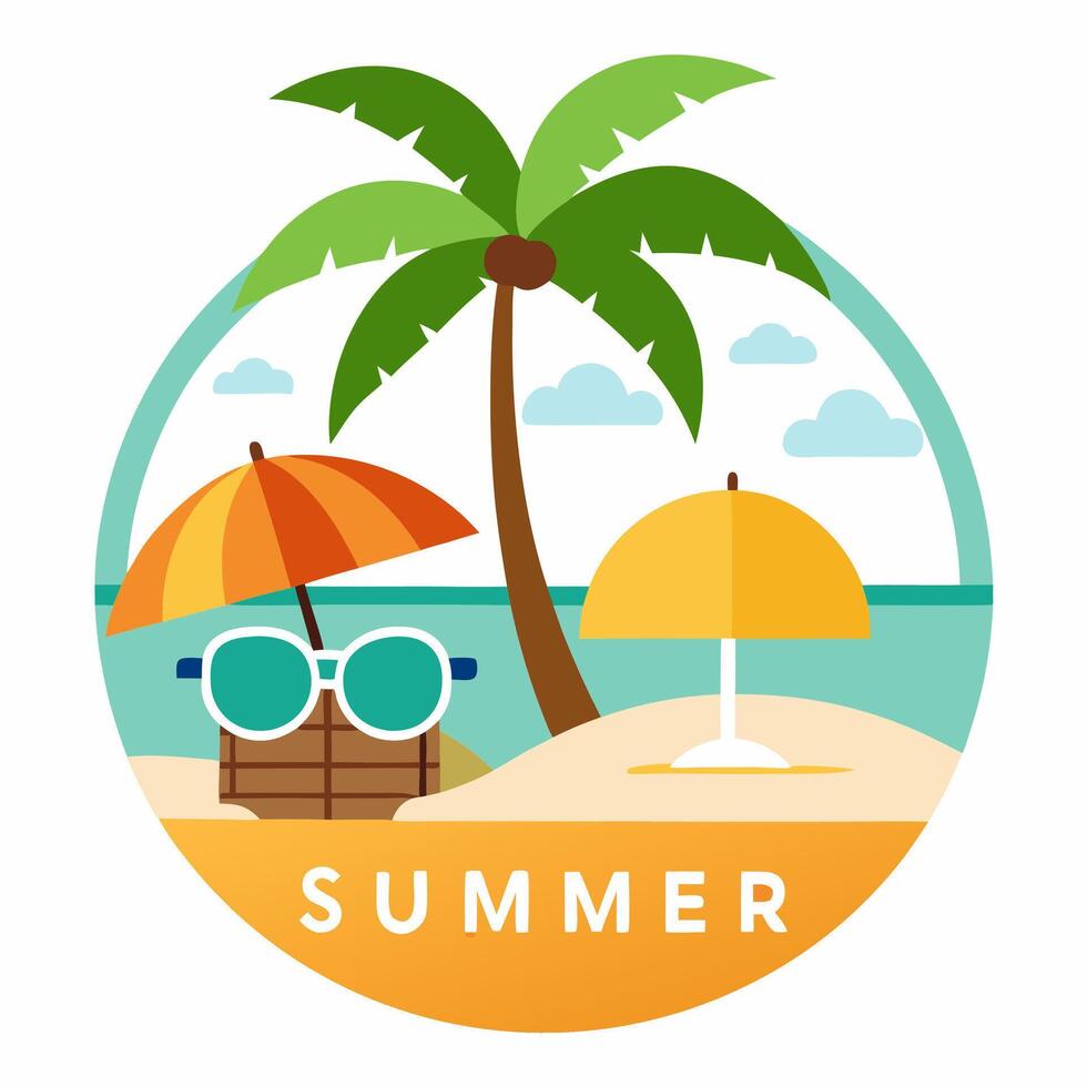 Summer design with sunglasses and palm at island with white background for your Tshirt design, Apparel or your event background vector