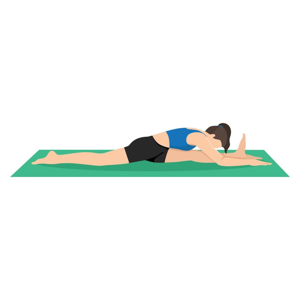 Woman doing Monkey Pose Forward Bend or Hanumanasana Forward Bend yoga exercise. vector