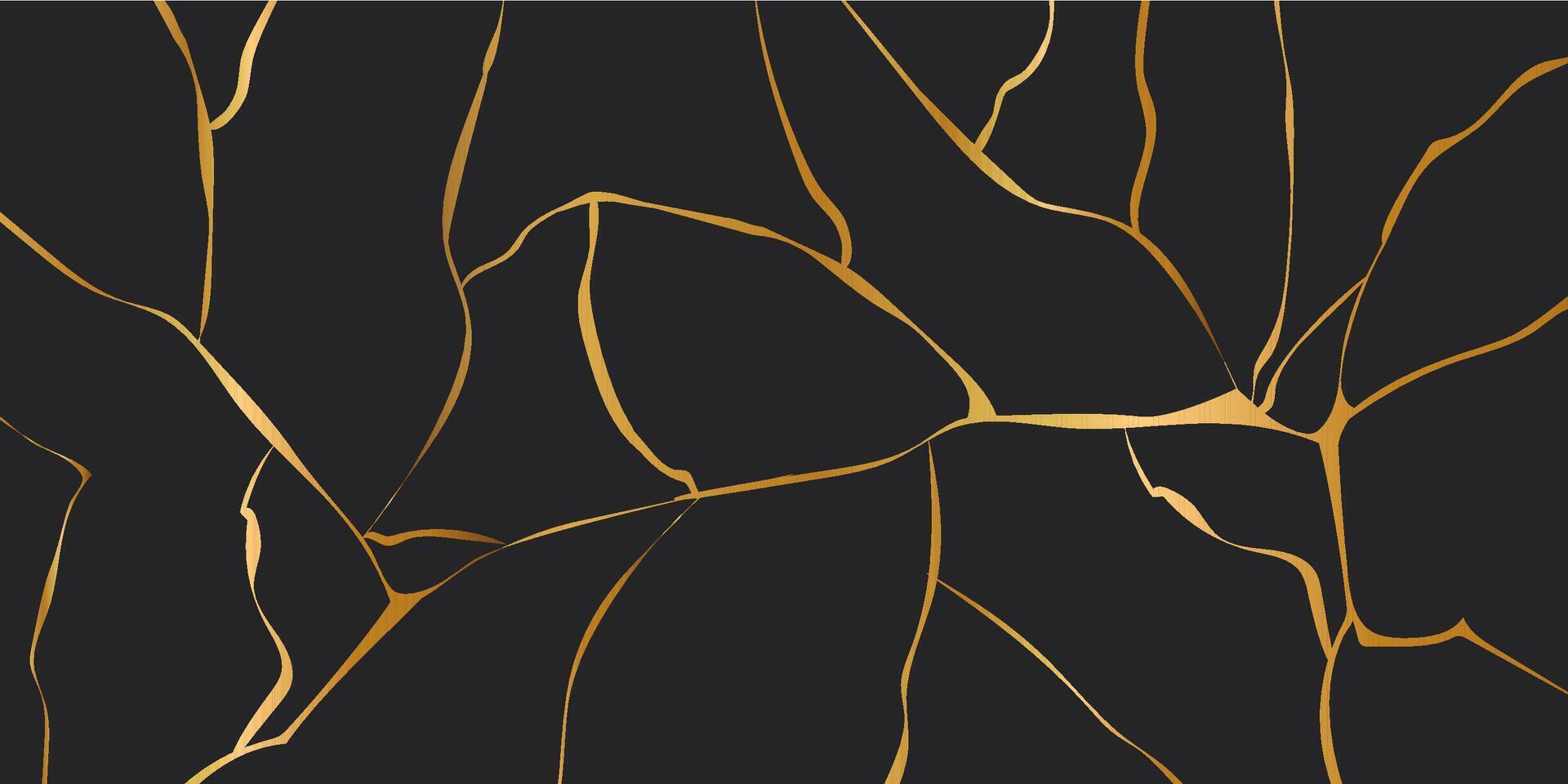 Kintsugi gold simple break lines, asian geaometric crackle. Surface with crack print, effect. Moderm cover golden broken texture. vector