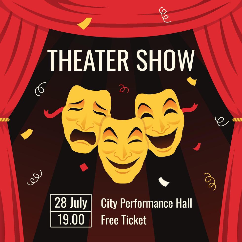 Panthom Masks On Curtain Theater Stage vector