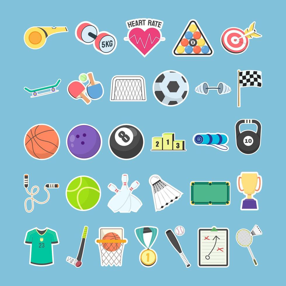 Set of sport element stickers collection vector