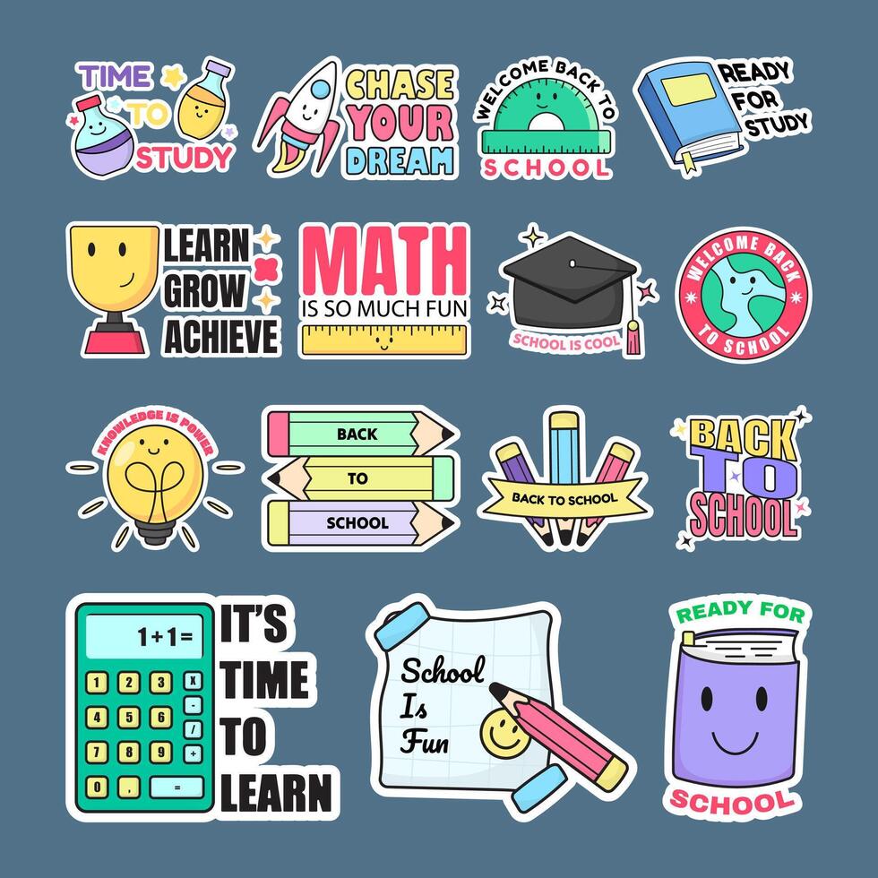 set of back to school phrase sticker collection vector