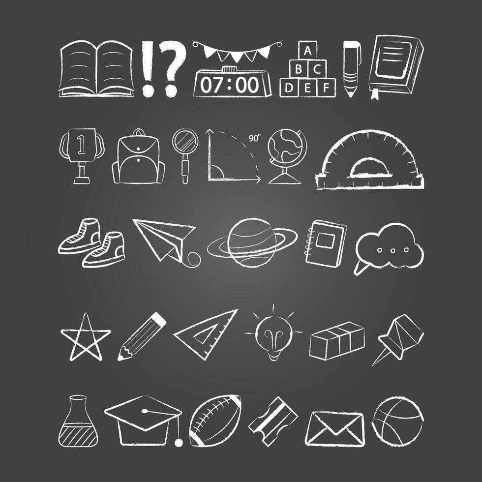 set of hand drawn chalk drawing back to school element collection vector