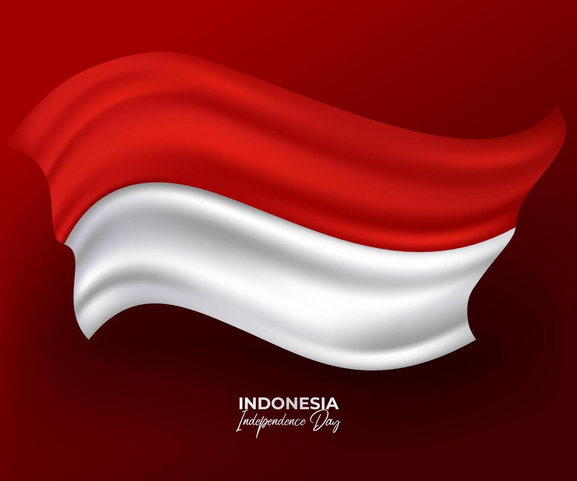 indonesia flag waving realistic red background Independence Day web banner graphic design vector