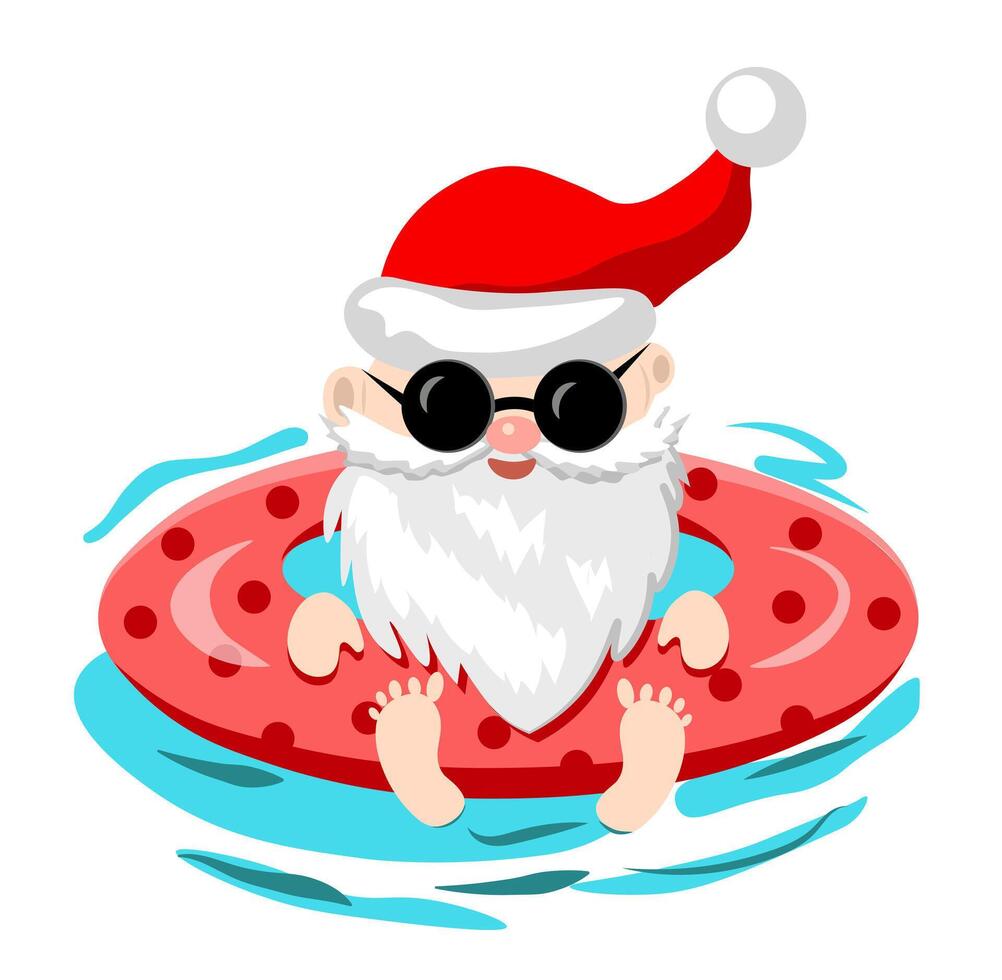 Santa Claus swims in the sea. Christmas on the beach vector