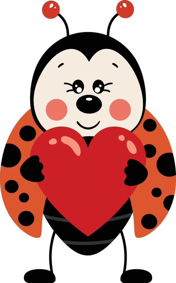 Funny ladybug with a red heart vector