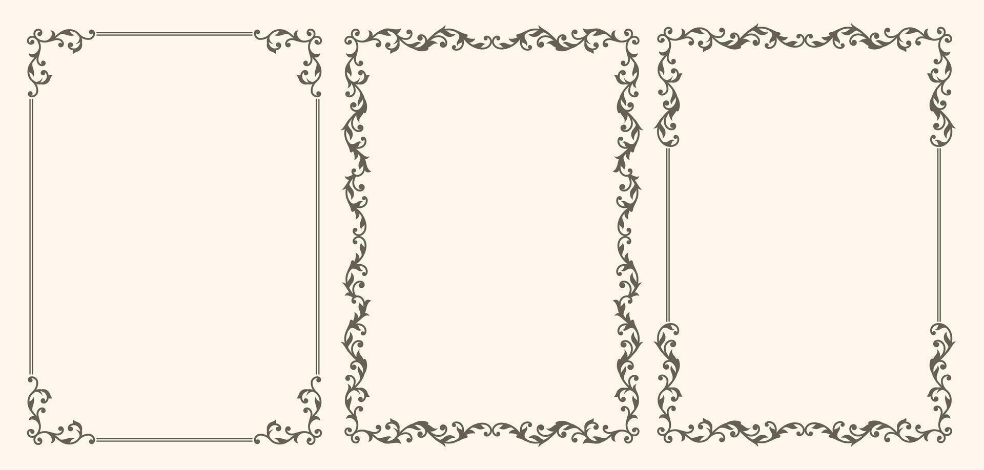 Set of frames with swirls in vintage style vector