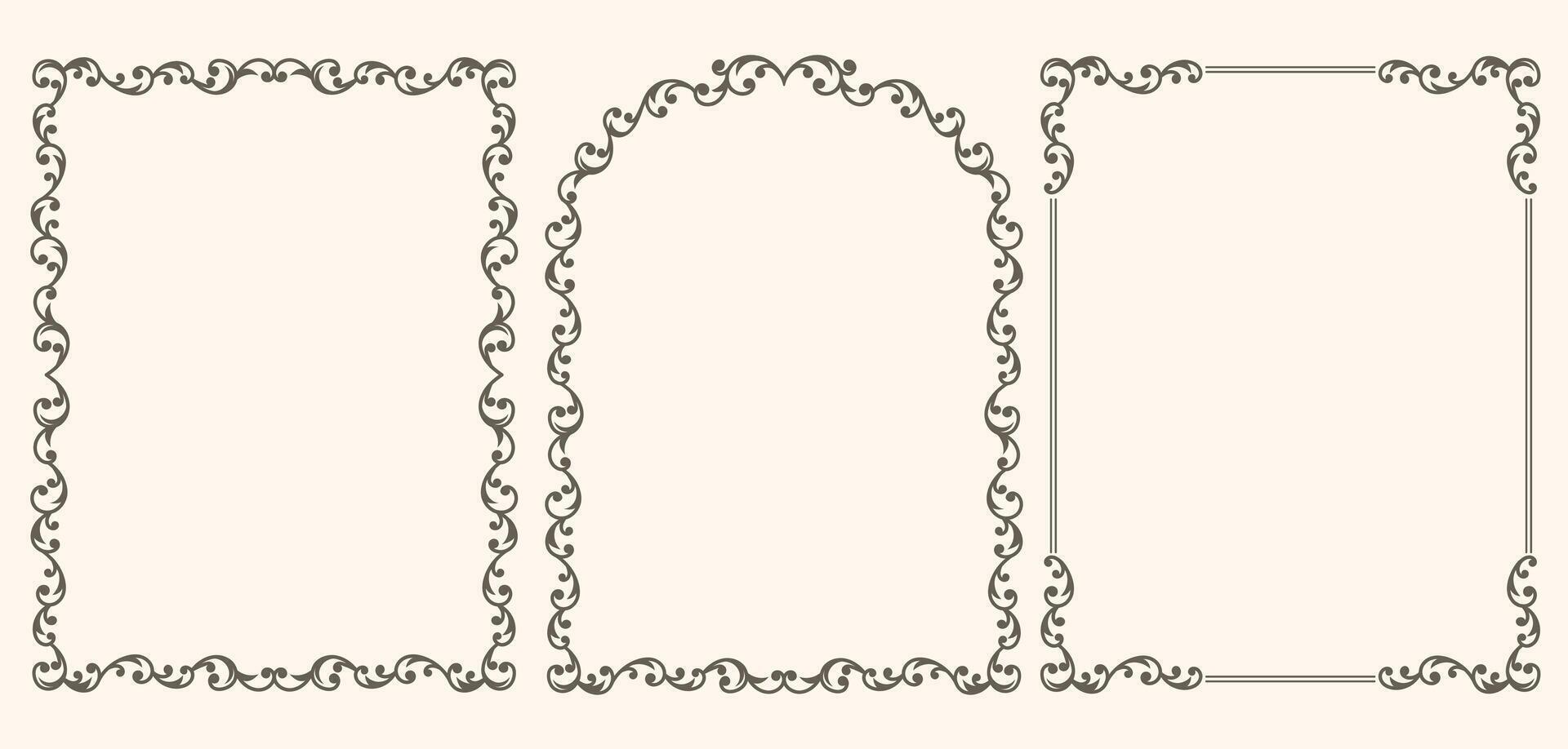 Set of frames with curls and monograms vector
