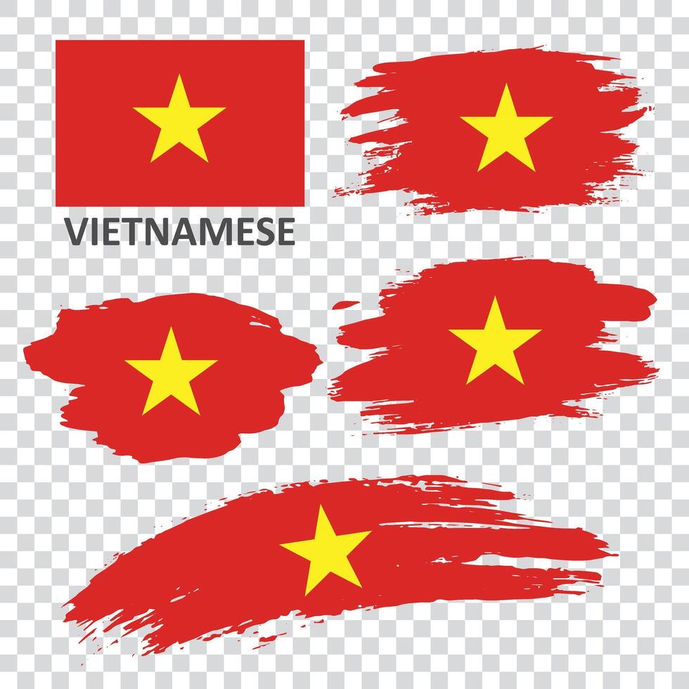 A set of flags of Vietnam painted with a brush by hand vector
