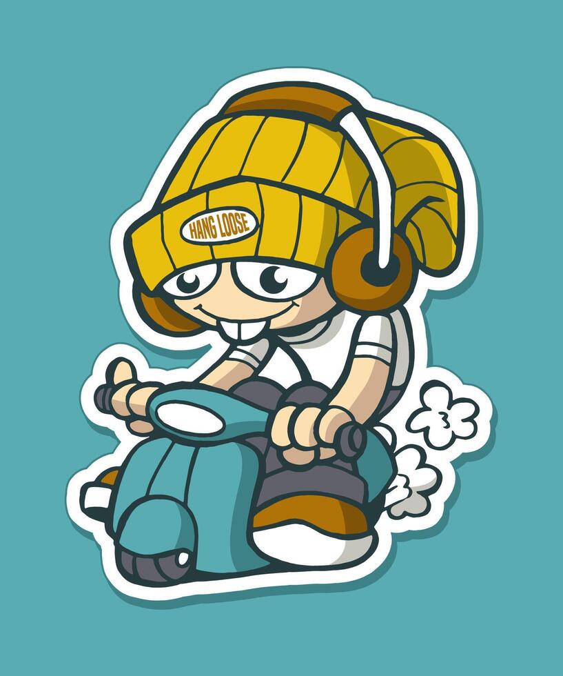 Scooter boy Cartoon Design Sticker vector