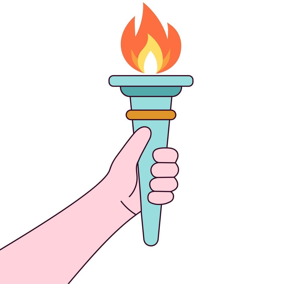 Hand holding torch with flaming fire vector