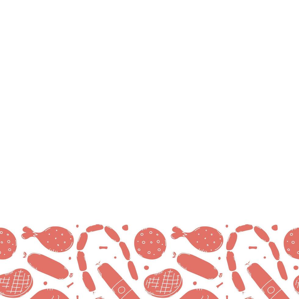 Meat frame. Doodle meat background. illustration with meat products icons vector