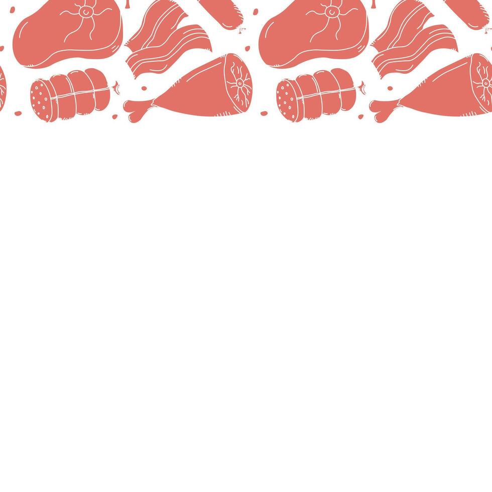 Meat frame. Doodle meat background. illustration with meat products icons vector