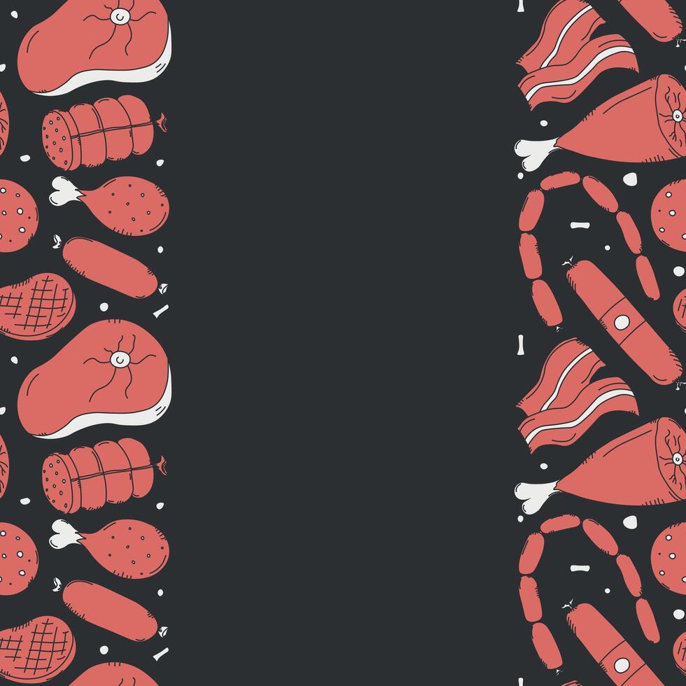 Meat frame. Doodle meat background. illustration with meat products icons vector