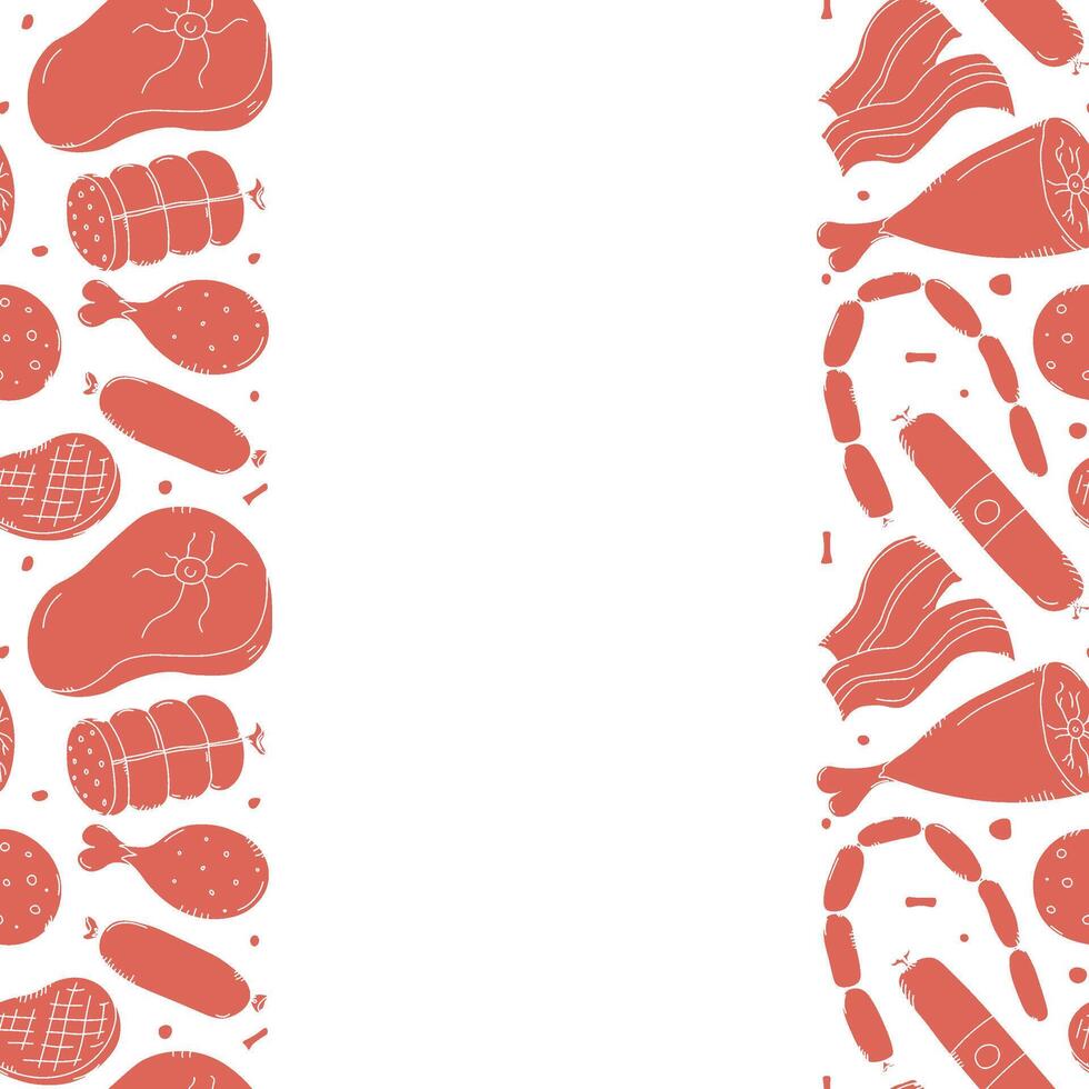 Meat frame. Doodle meat background. illustration with meat products icons vector