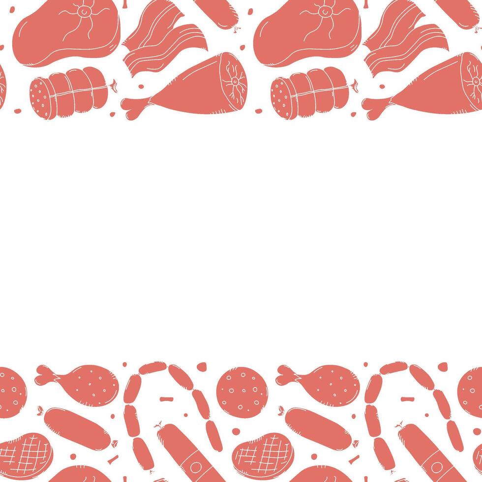 Meat frame. Doodle meat background. illustration with meat products icons vector