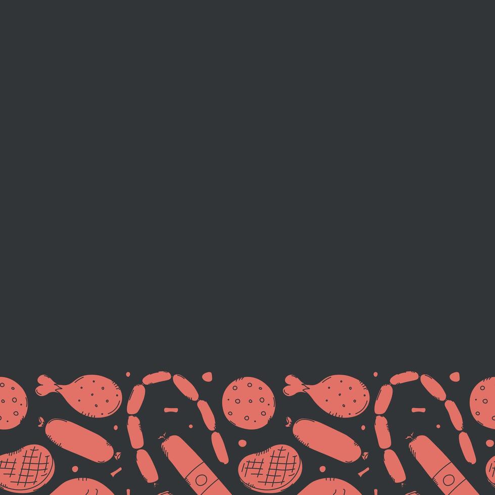 Meat frame. Doodle meat background. illustration with meat products icons vector