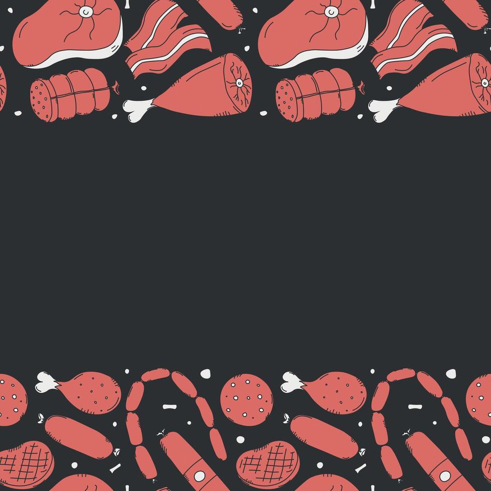 Meat frame. Doodle meat background. illustration with meat products icons vector