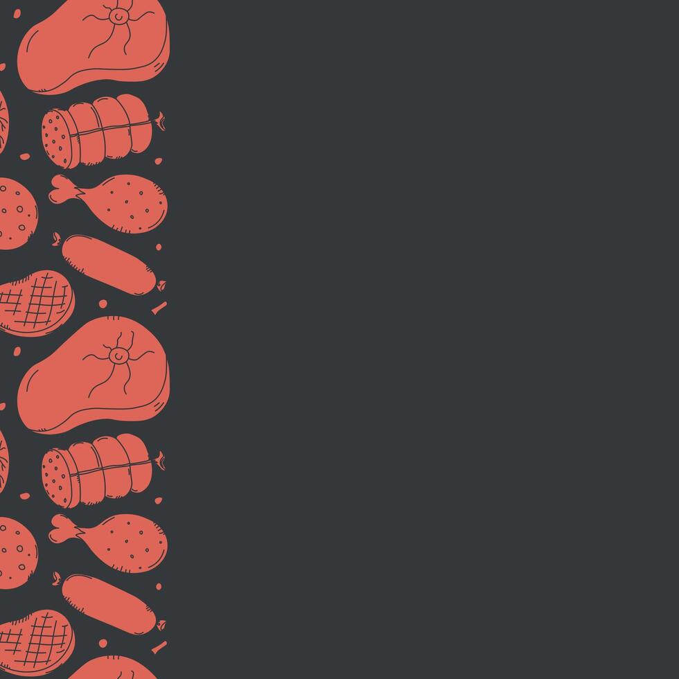 Meat frame. Doodle meat background. illustration with meat products icons vector