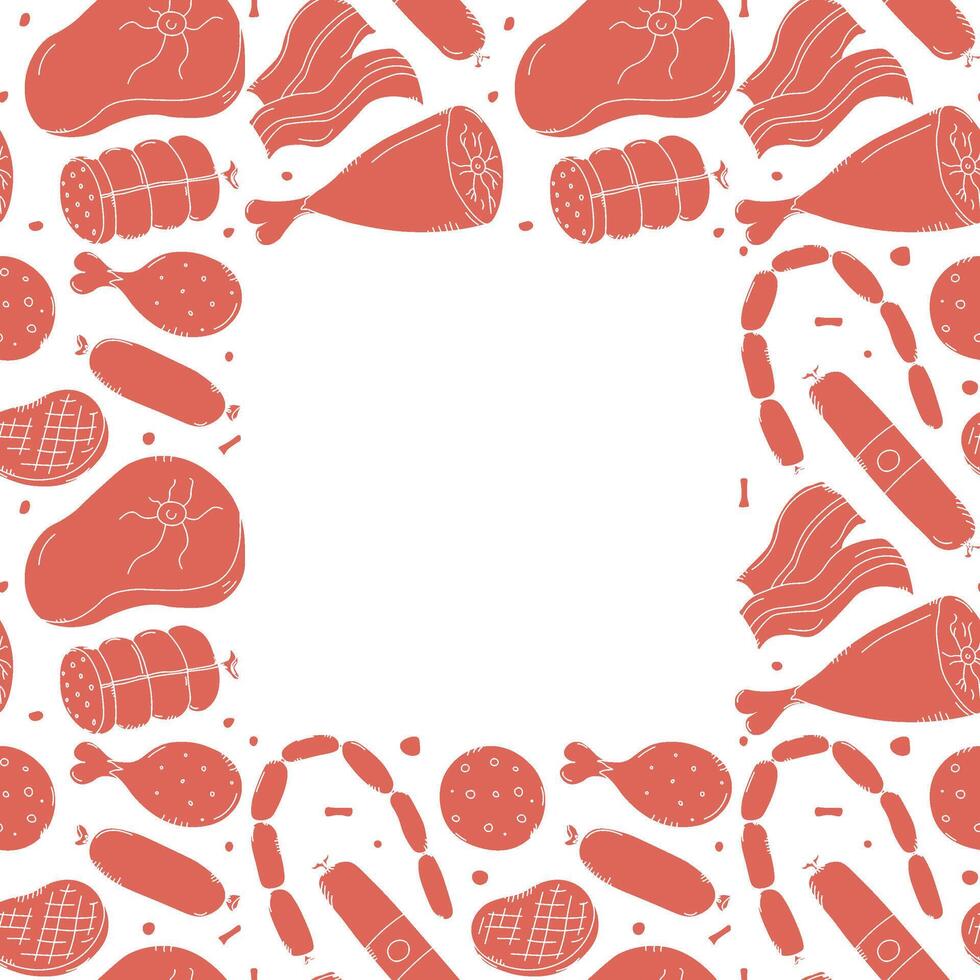 Meat frame. Doodle meat background. illustration with meat products icons vector