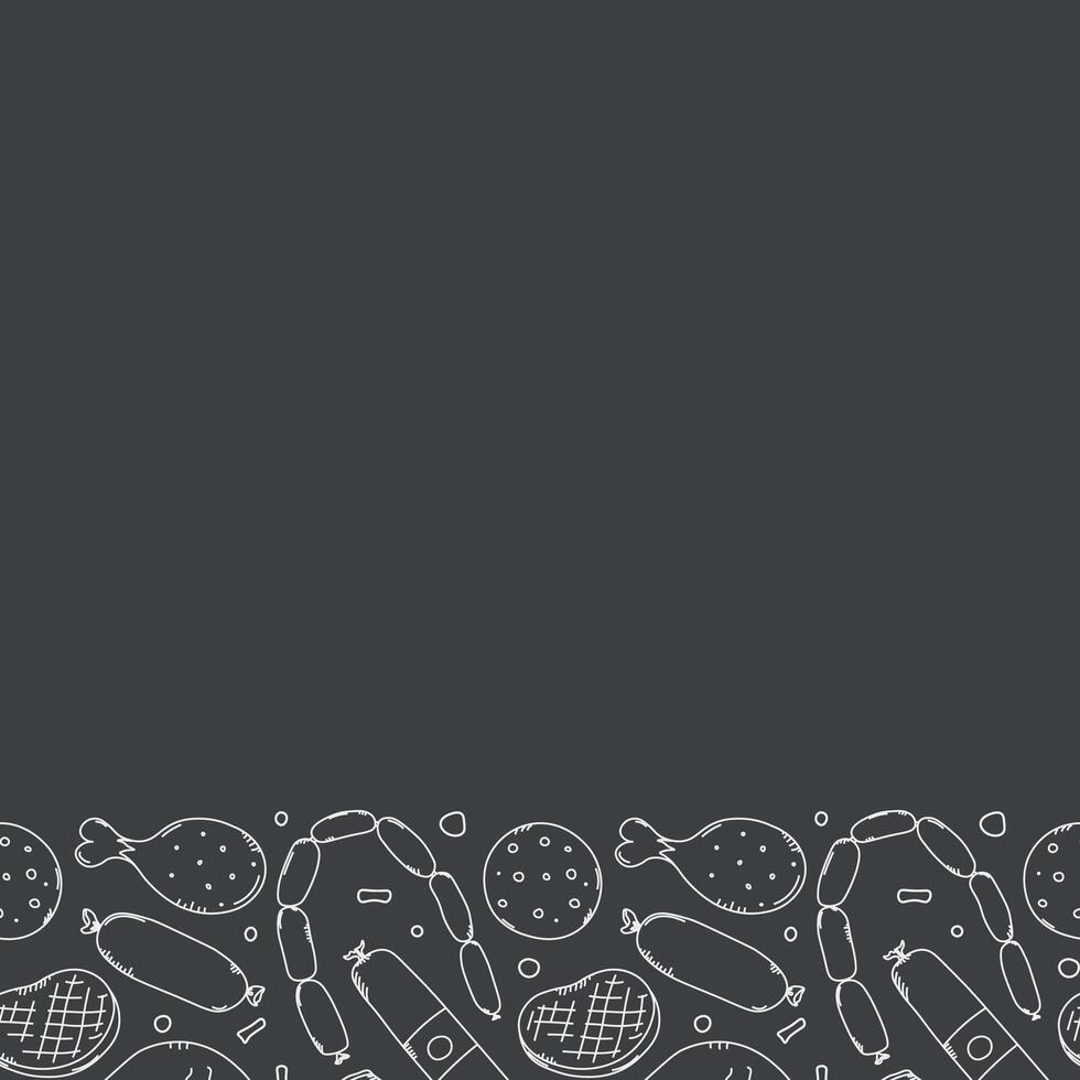 Meat frame. Doodle meat background. illustration with meat products icons vector