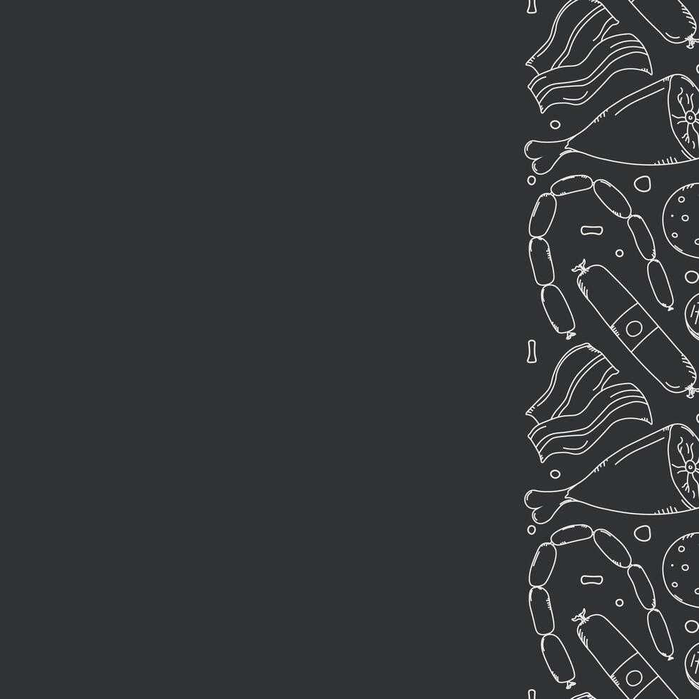Meat frame. Doodle meat background. illustration with meat products icons vector