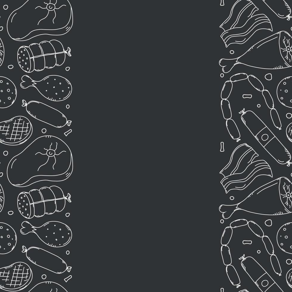 Meat frame. Doodle meat background. illustration with meat products icons vector