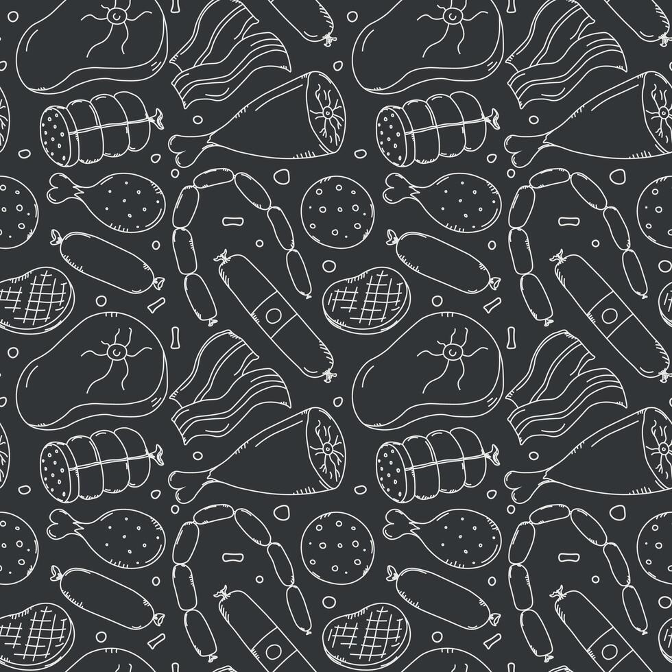Seamless meat pattern. Doodle meat background. illustration with meat products icons vector