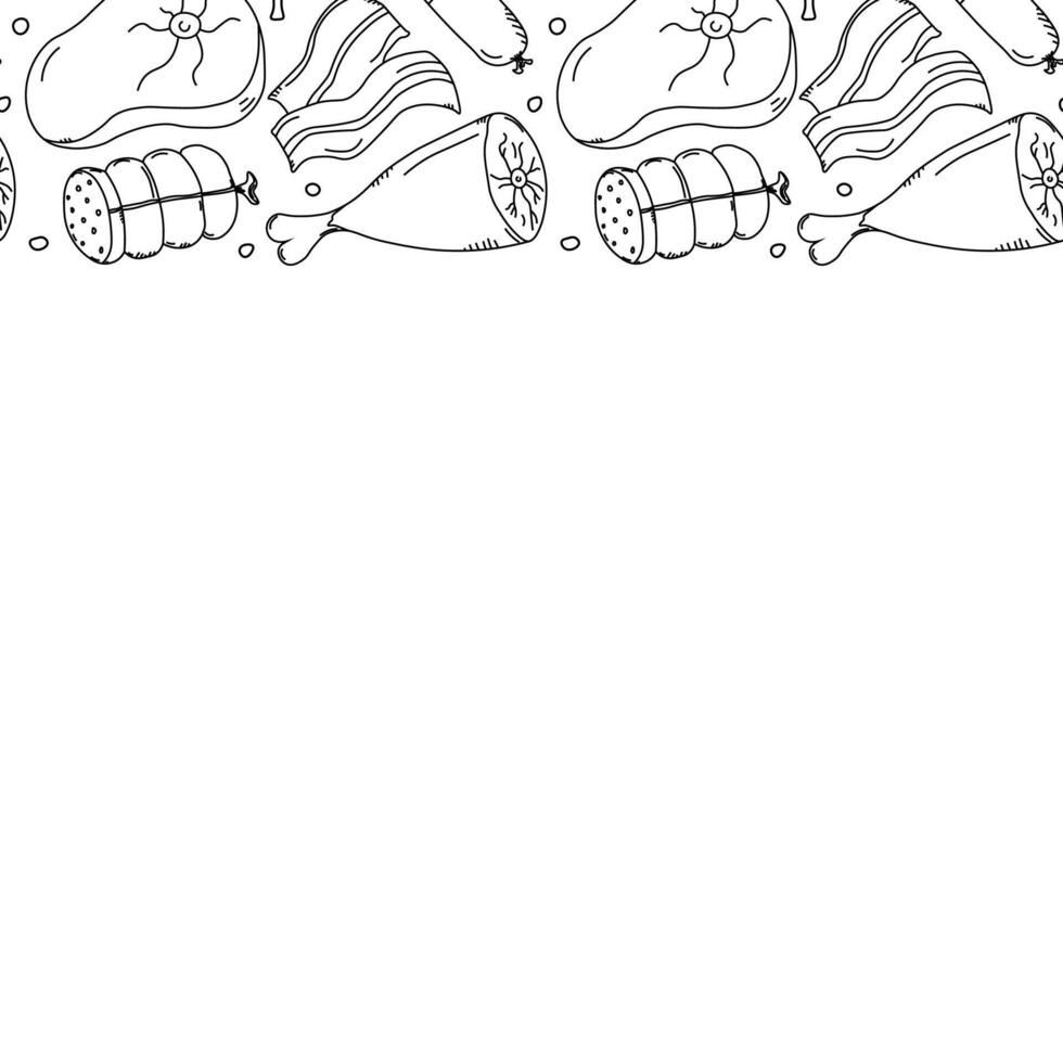 Meat frame. Doodle meat background. illustration with meat products icons vector