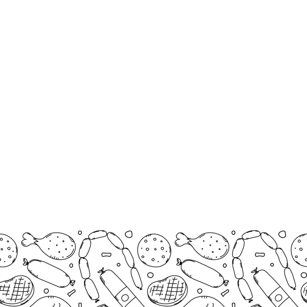 Meat frame. Doodle meat background. illustration with meat products icons vector