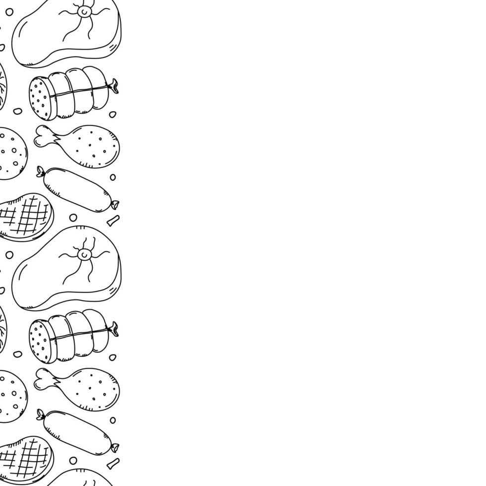 Meat frame. Doodle meat background. illustration with meat products icons vector