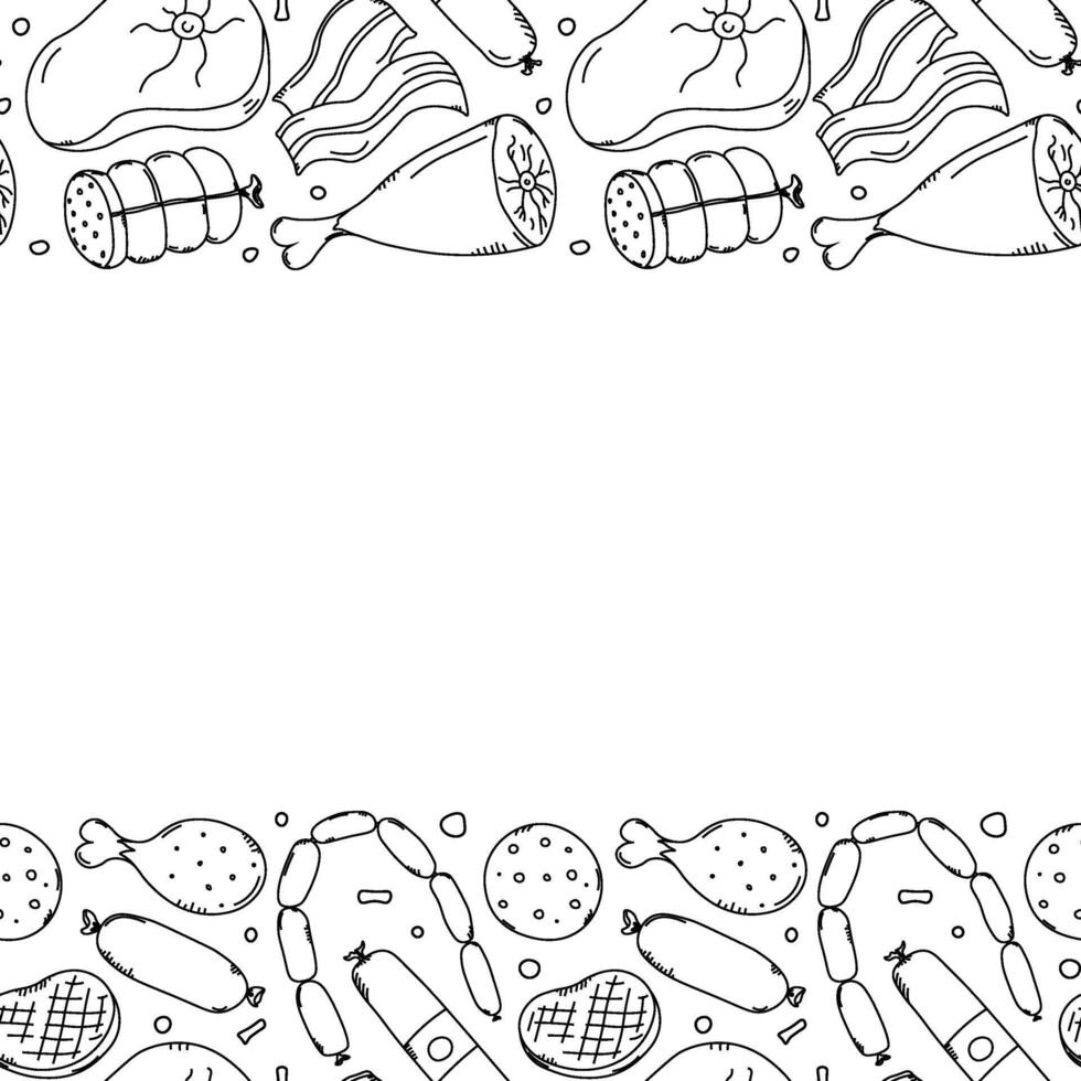 Meat frame. Doodle meat background. illustration with meat products icons vector