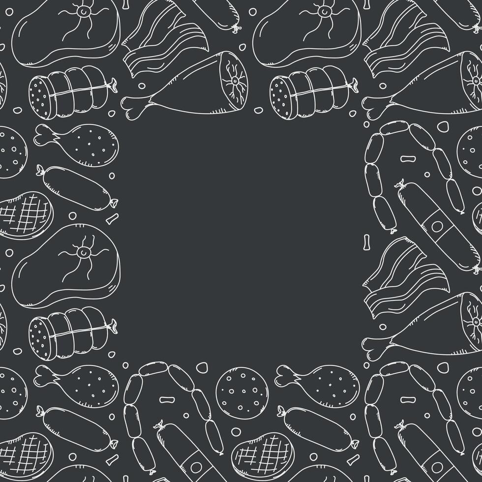 Meat frame. Doodle meat background. illustration with meat products icons vector
