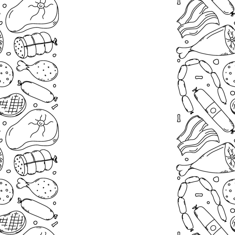 Meat frame. Doodle meat background. illustration with meat products icons vector