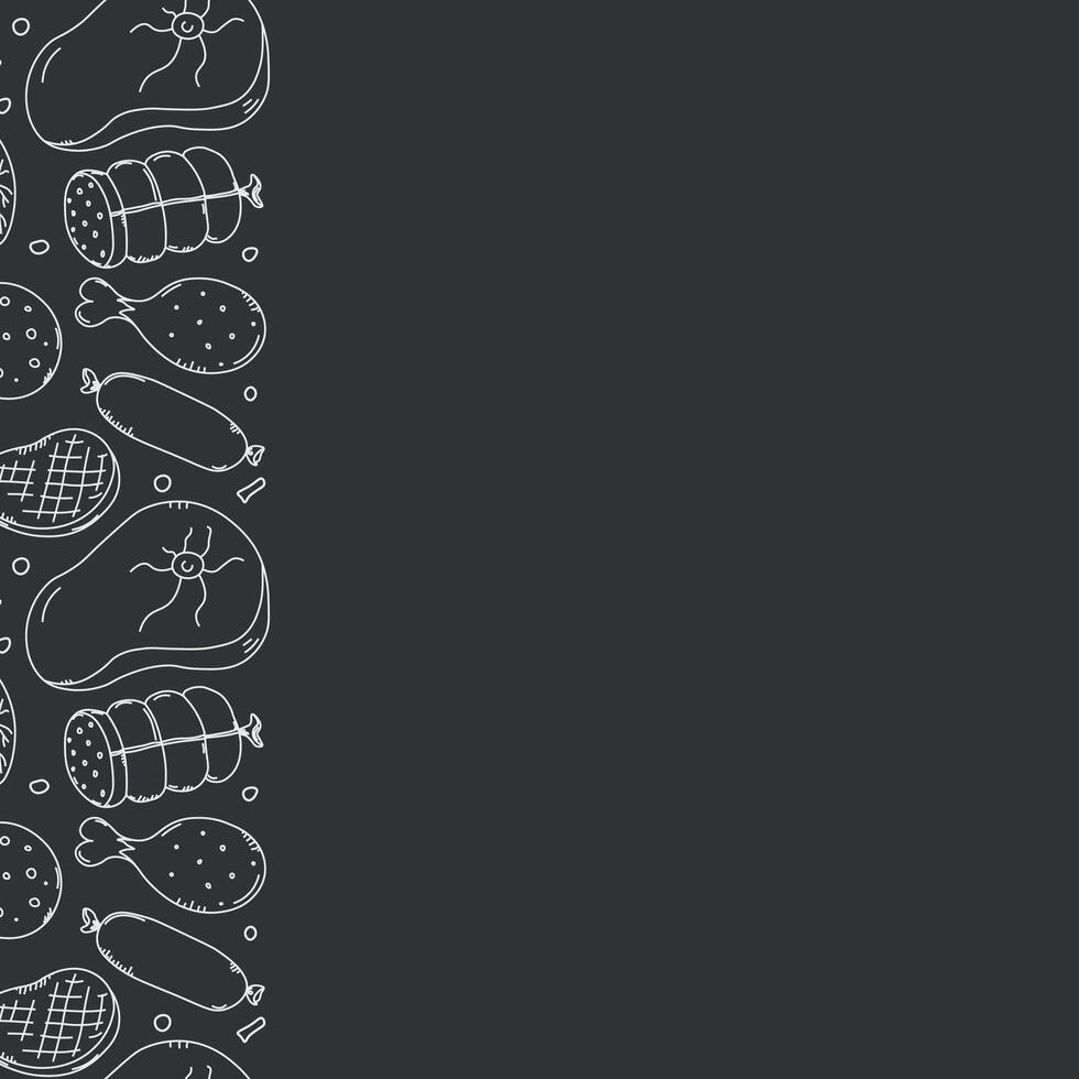 Meat frame. Doodle meat background. illustration with meat products icons vector