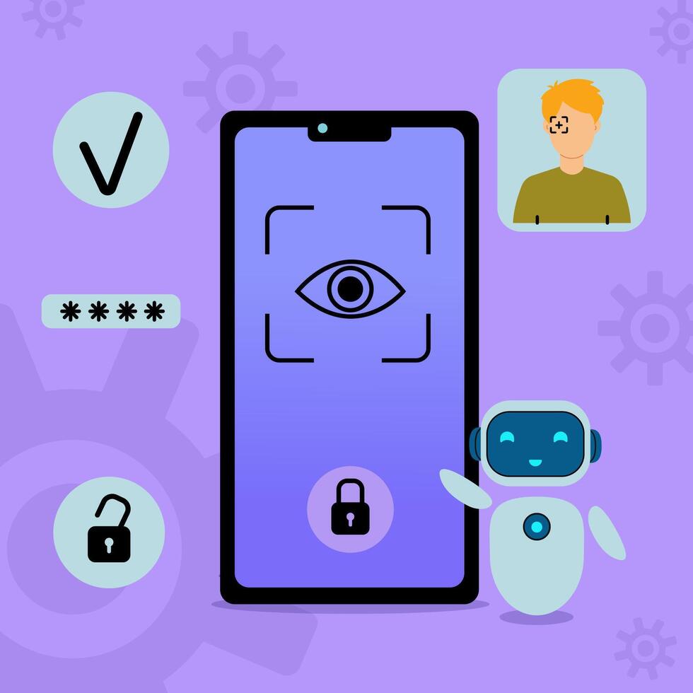 Facial Recognition Unlock on Smartphone vector