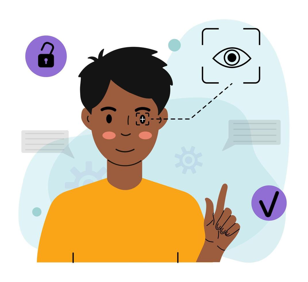 Man Using Iris Scan for Access vector