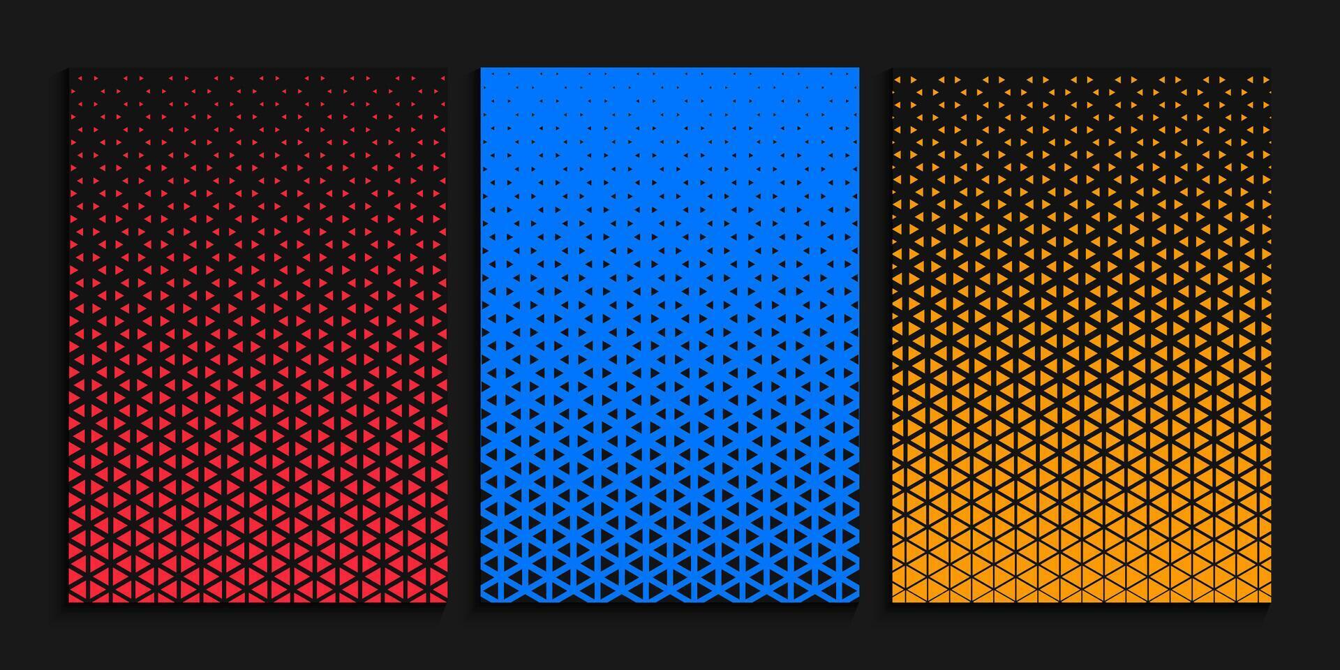 Geometric isometric triangles halftone cover design set vector