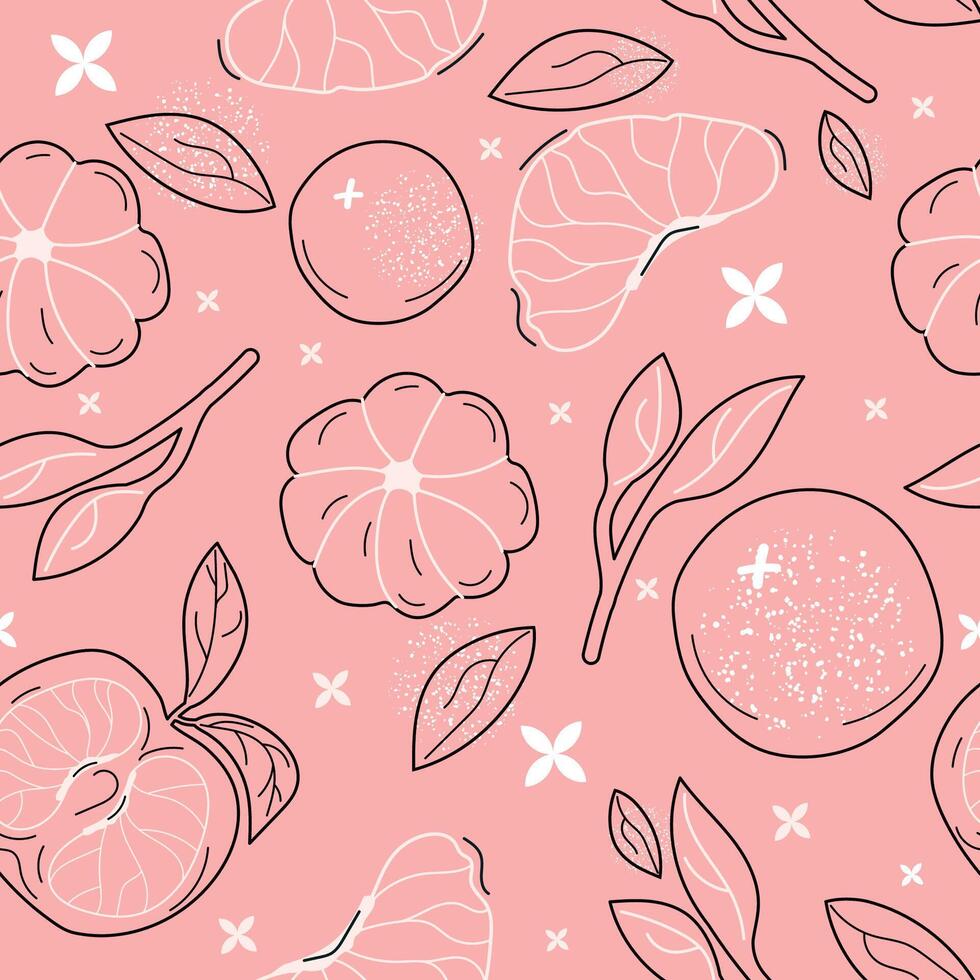 A fruit pattern with leaves in line art style vector