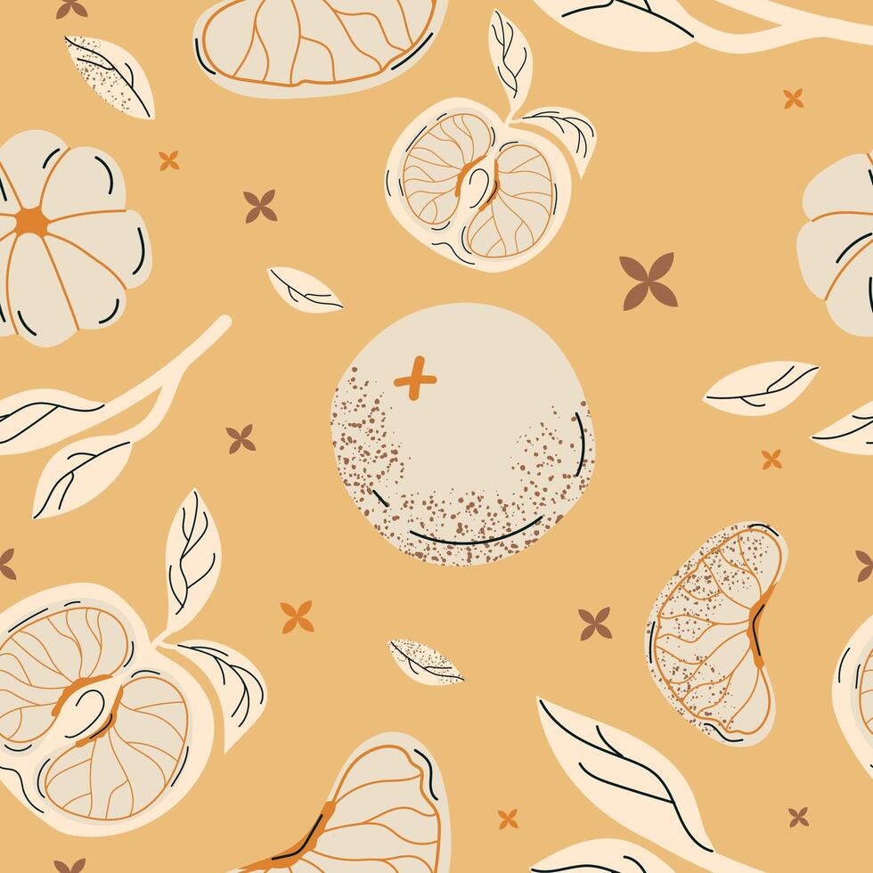 HandDrawn Citrus Pattern on Yellow Background vector