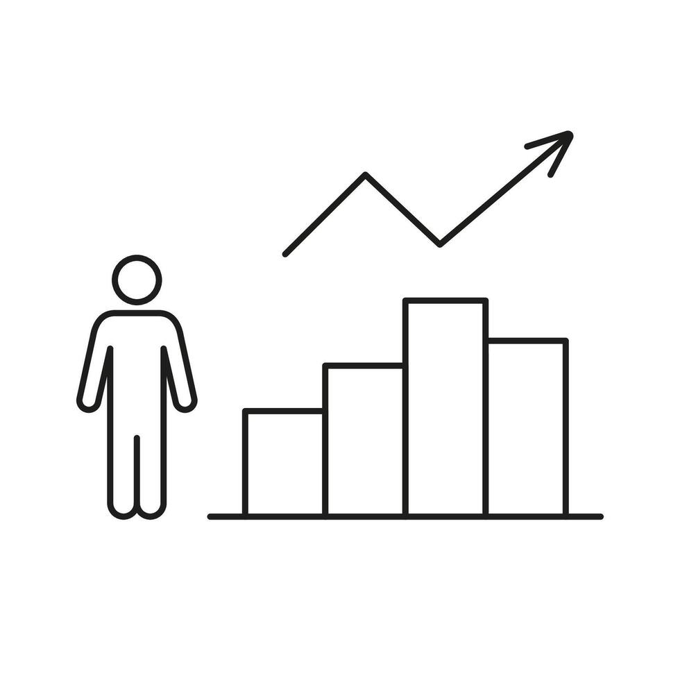 Body Mass Index Chart With Person And Growth Arrow Line Icon. BMI Tracking And Analysis. Health Monitoring. Isolated Illustration vector