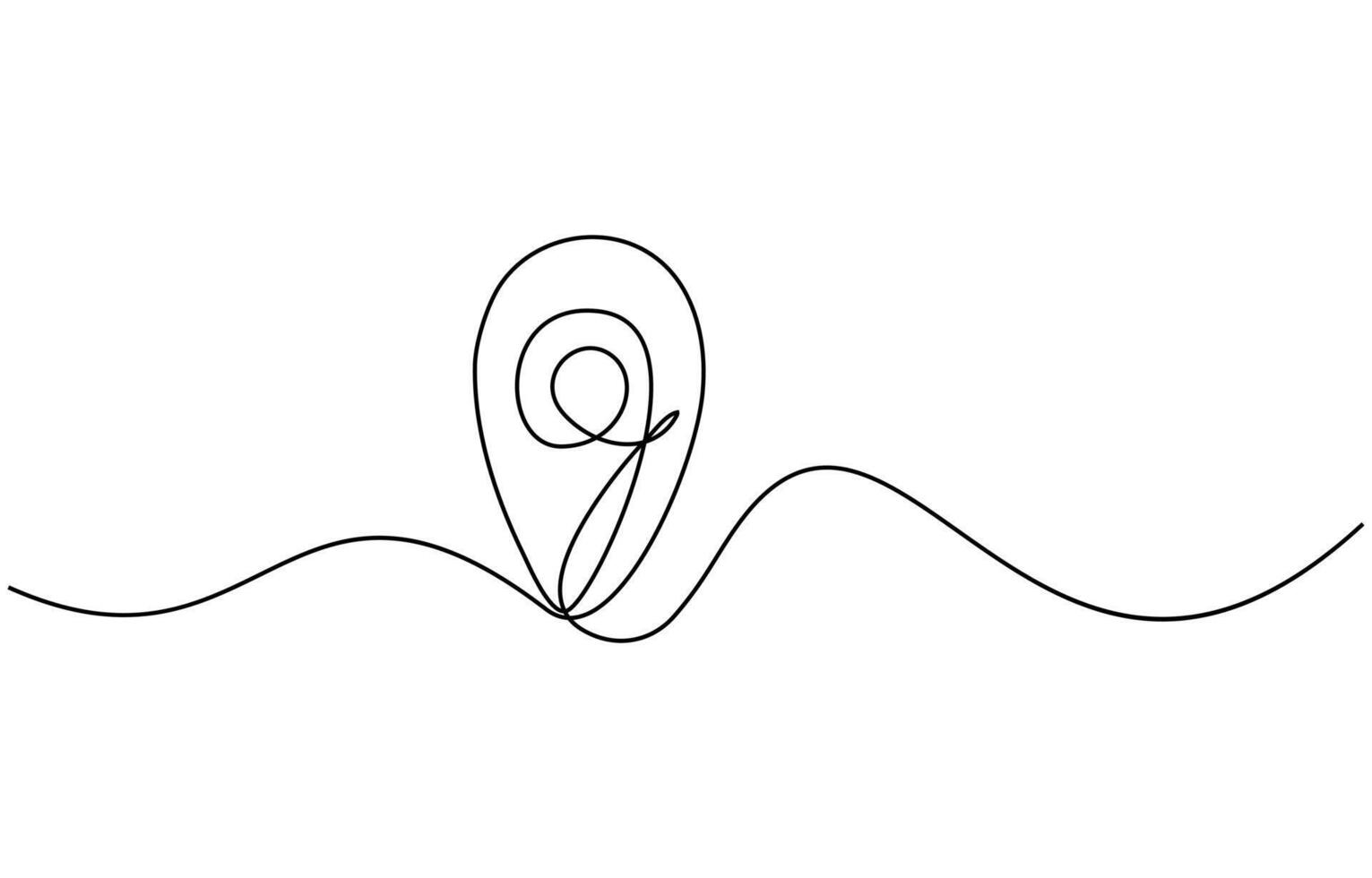 Continuous one line drawing of path and Location pointers. Simple pins on way between two points in thin Linear style vector