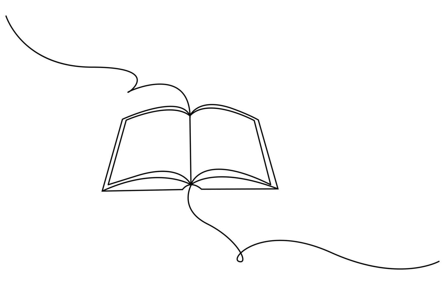 book opening page one line drawing continuous educational concept illustration for simplicity decoration and copy space, The book is drawn with one line. Modern outline doodles of an open book vector