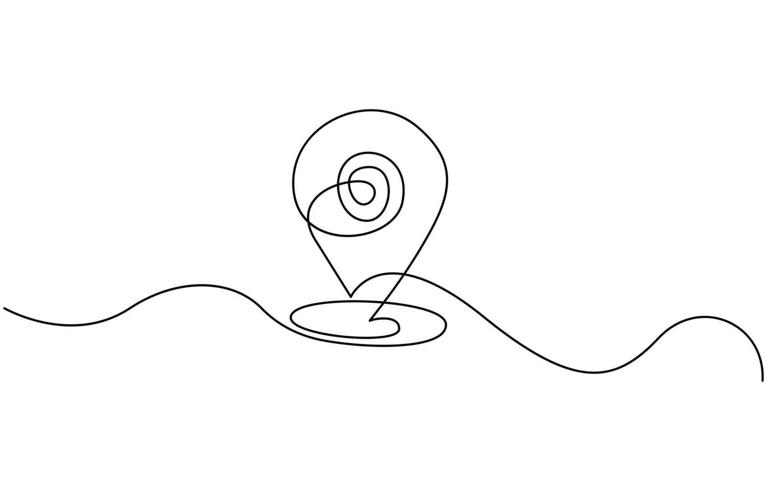 Continuous one line drawing of path and Location pointers. Simple pins on way between two points in thin Linear style vector