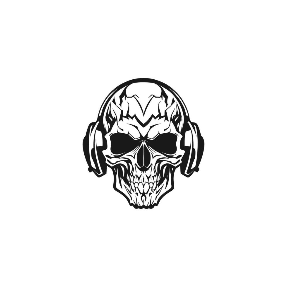 skull with headphones logo design vector