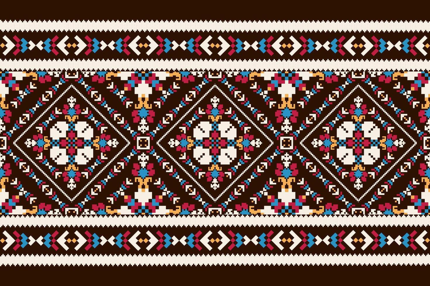 Geometric ethnic design pattern on brown background vector