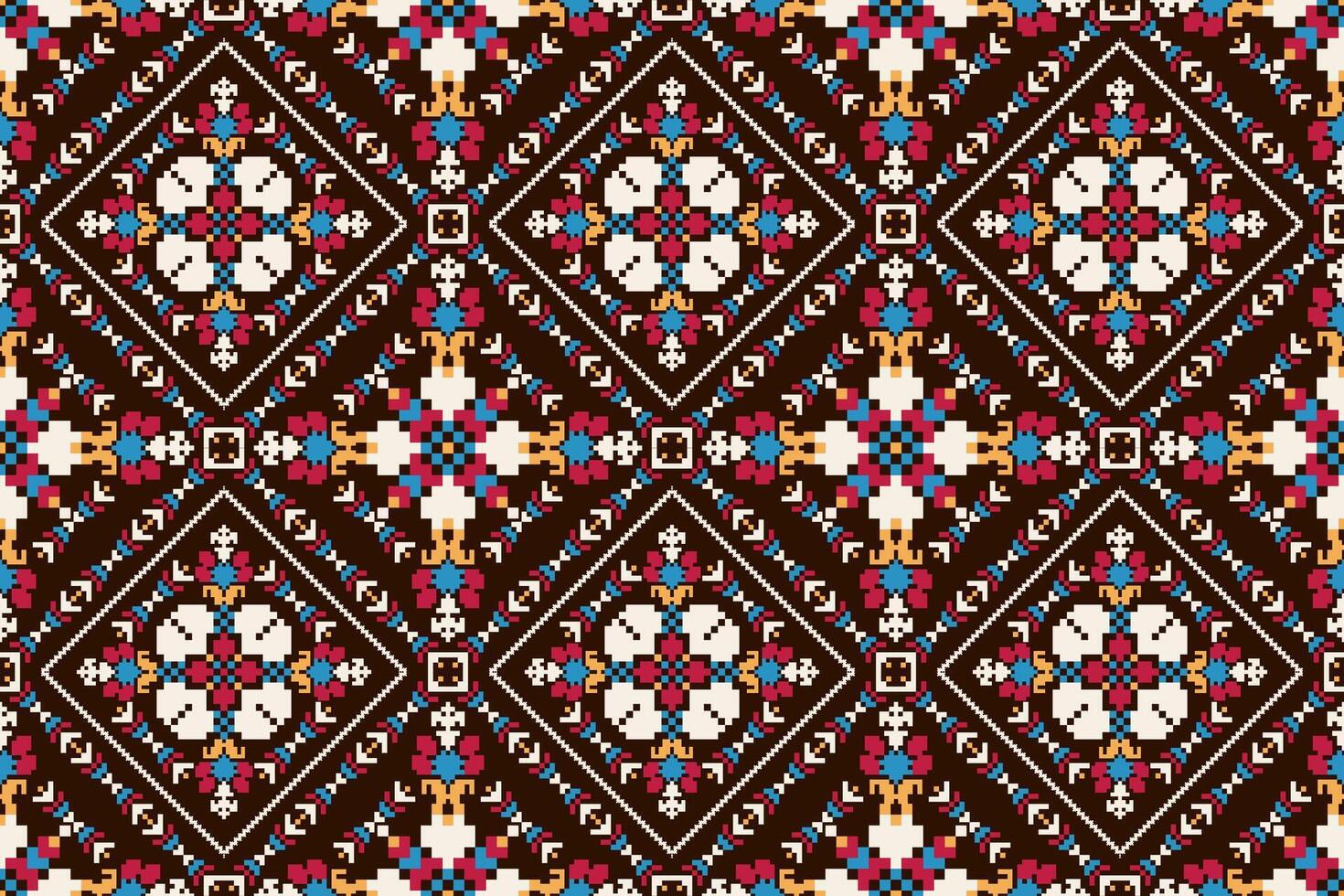 Geometric ethnic design seamless pattern on brown background vector