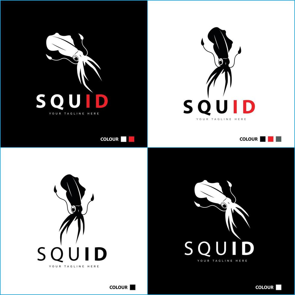 squid octopus silhouette logo set design template vector